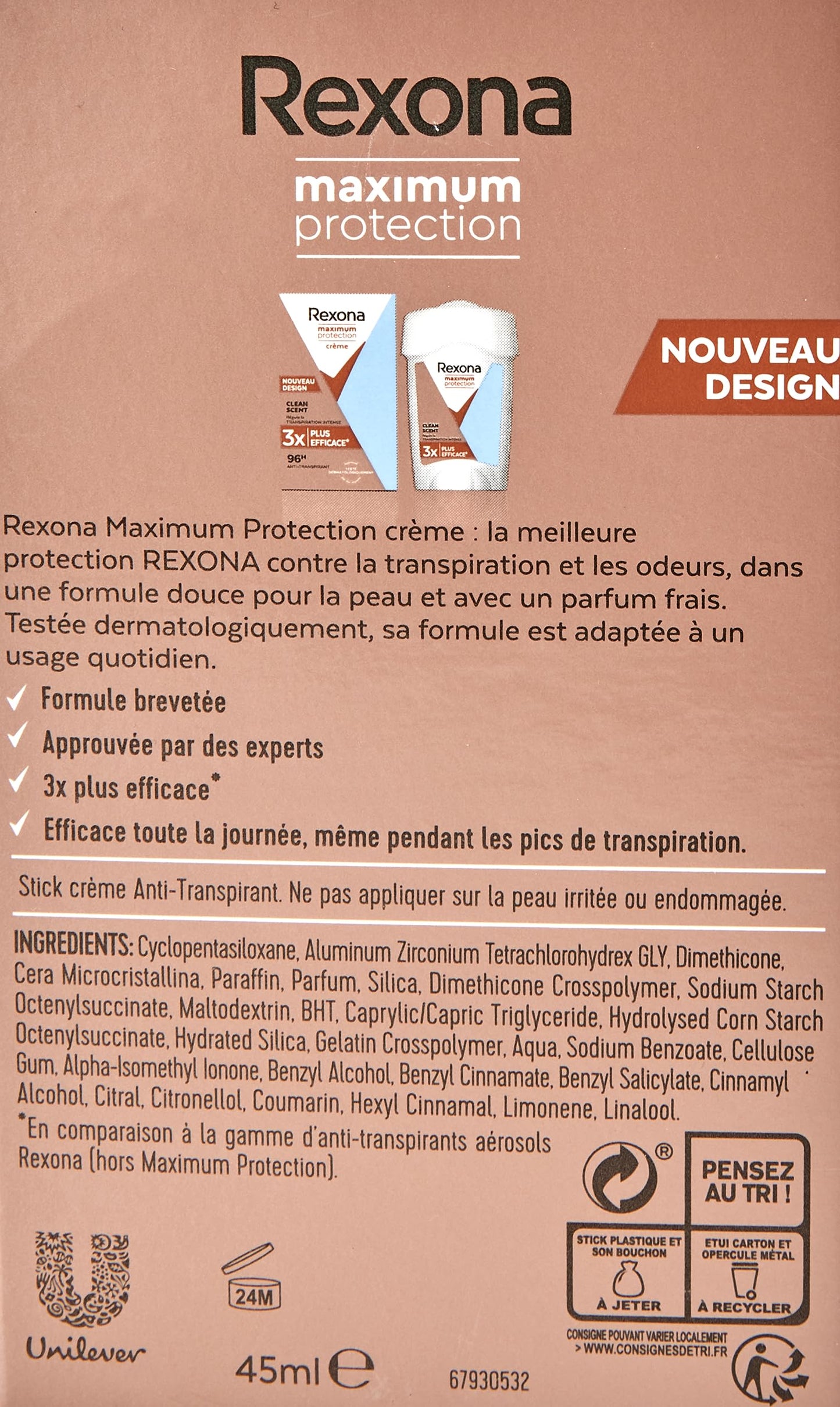 Rexona Maximum Protection Women’s Travel Deodorant Cream, Clean Scent, 45 ml