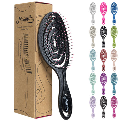Ninabella Hair Brush without Pulling - Brush for Men and Women - Detangler Brush Also for Curls & Long Hair - Detangling Brush Hair Brushes - Black