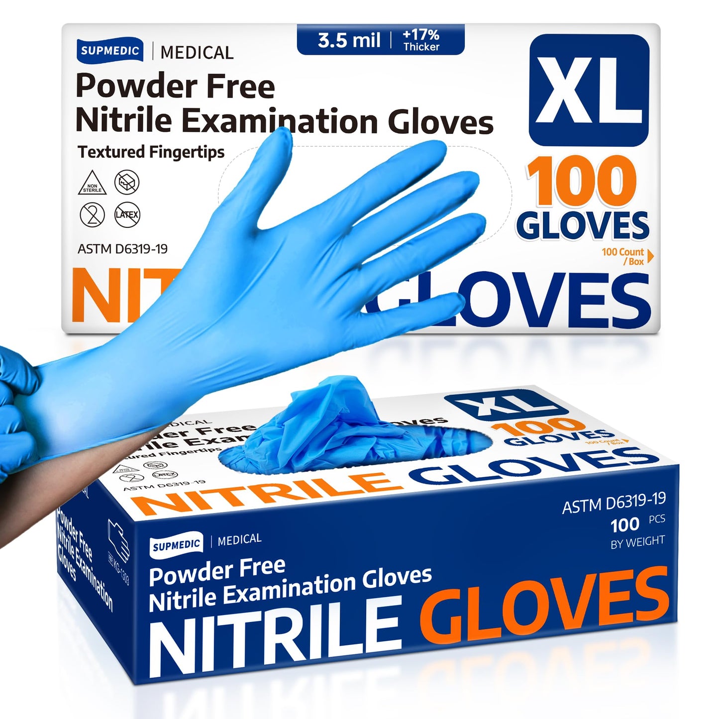 Medical Soft Max™ Nitrile Exam Gloves, 100 Count Latex-Free Powder-Free Non-Sterile Food Safe Disposable Glove, Blue