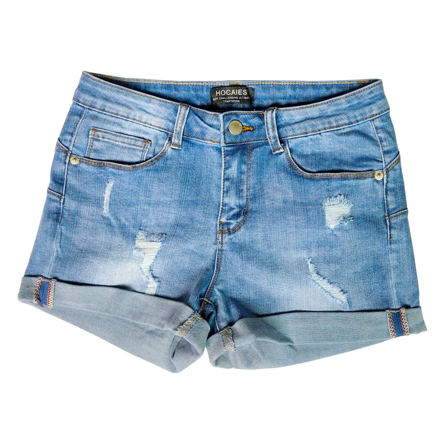 Hocaies Women's Basic Denim Shorts in Aged-Washed Out Look, Denim Bermuda Shorts for Women ,High Waist Denim Shorts with Tassel, Ripped Hole Hotpants, Shorts