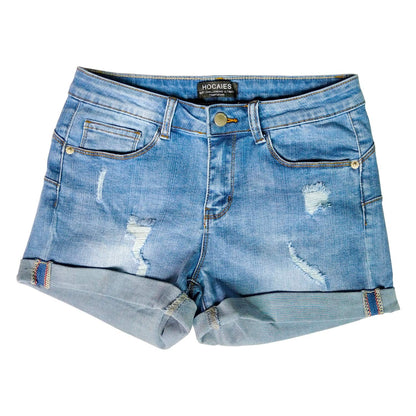 Hocaies Women's Basic Denim Shorts in Aged-Washed Out Look, Denim Bermuda Shorts for Women ,High Waist Denim Shorts with Tassel, Ripped Hole Hotpants, Shorts