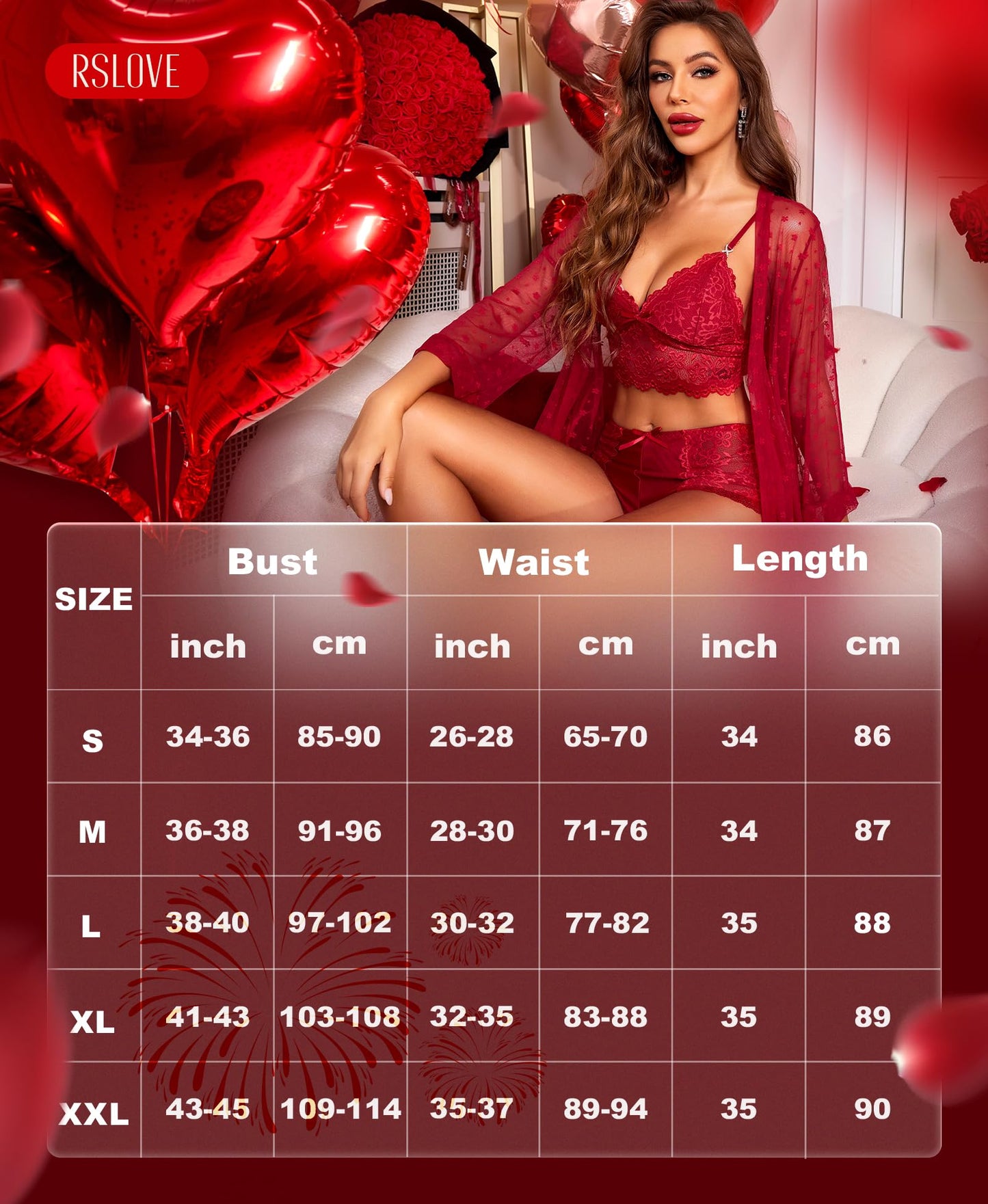 RSLOVE Sexy Lingerie Set for Women - Lace Underwear Dressing Gown with Bra and Panties