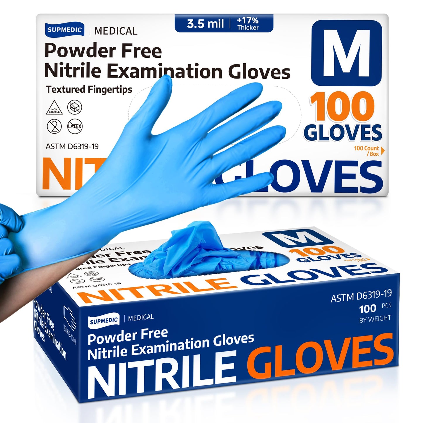 Medical Soft Max™ Nitrile Exam Gloves, 100 Count Latex-Free Powder-Free Non-Sterile Food Safe Disposable Glove, Blue