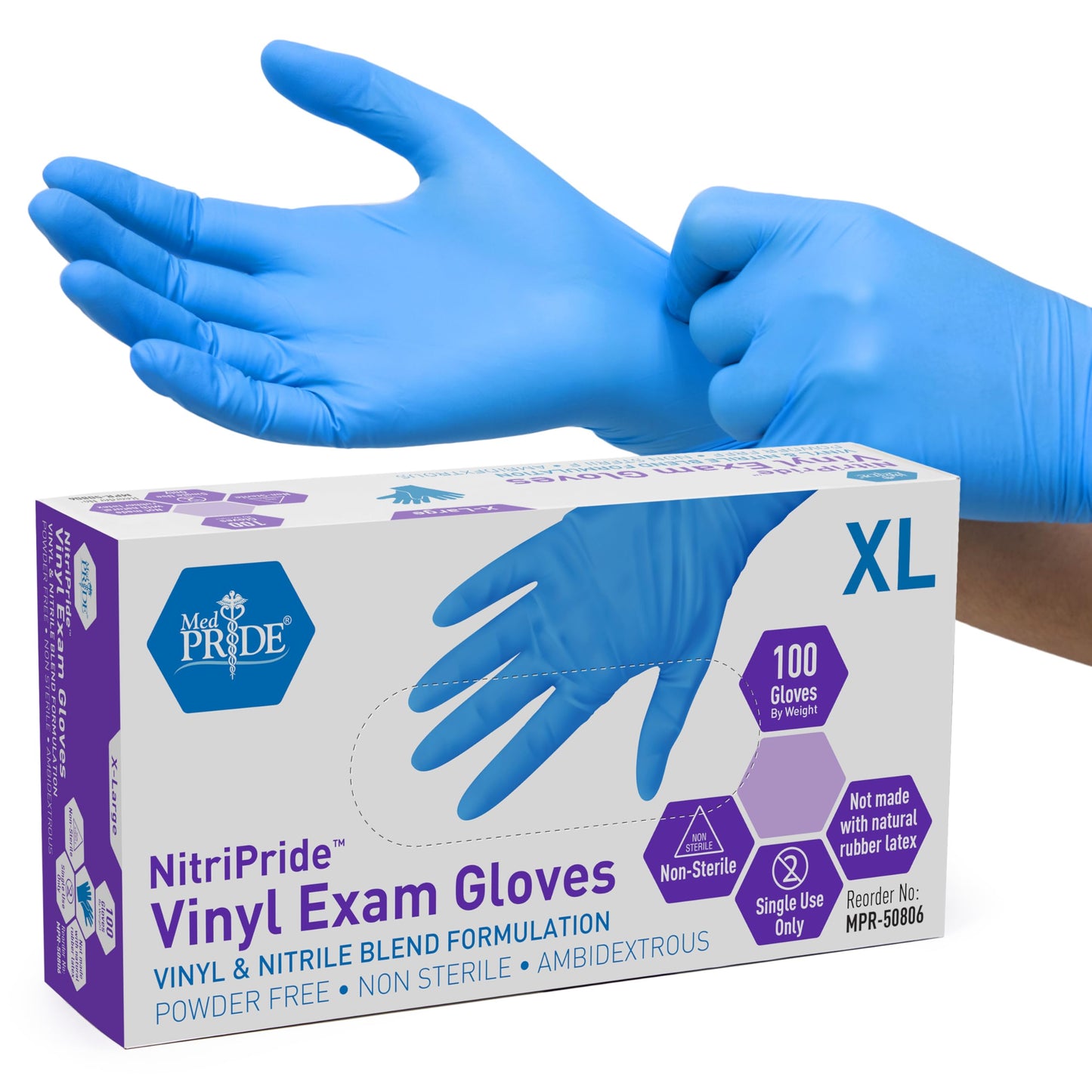 MED PRIDE Disposable Powder Free Non Latex Single Use Medical Exam Gloves, Nitrile Vinyl Blend for Cleaning and Food Handling (Small 100)