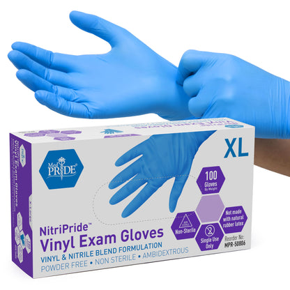 MED PRIDE Disposable Powder Free Non Latex Single Use Medical Exam Gloves, Nitrile Vinyl Blend for Cleaning and Food Handling (Small 100)