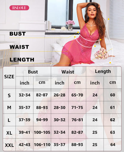RSLOVE Babydoll Lingerie for Women, Lace Chemise, Sexy Sleepwear, Dress