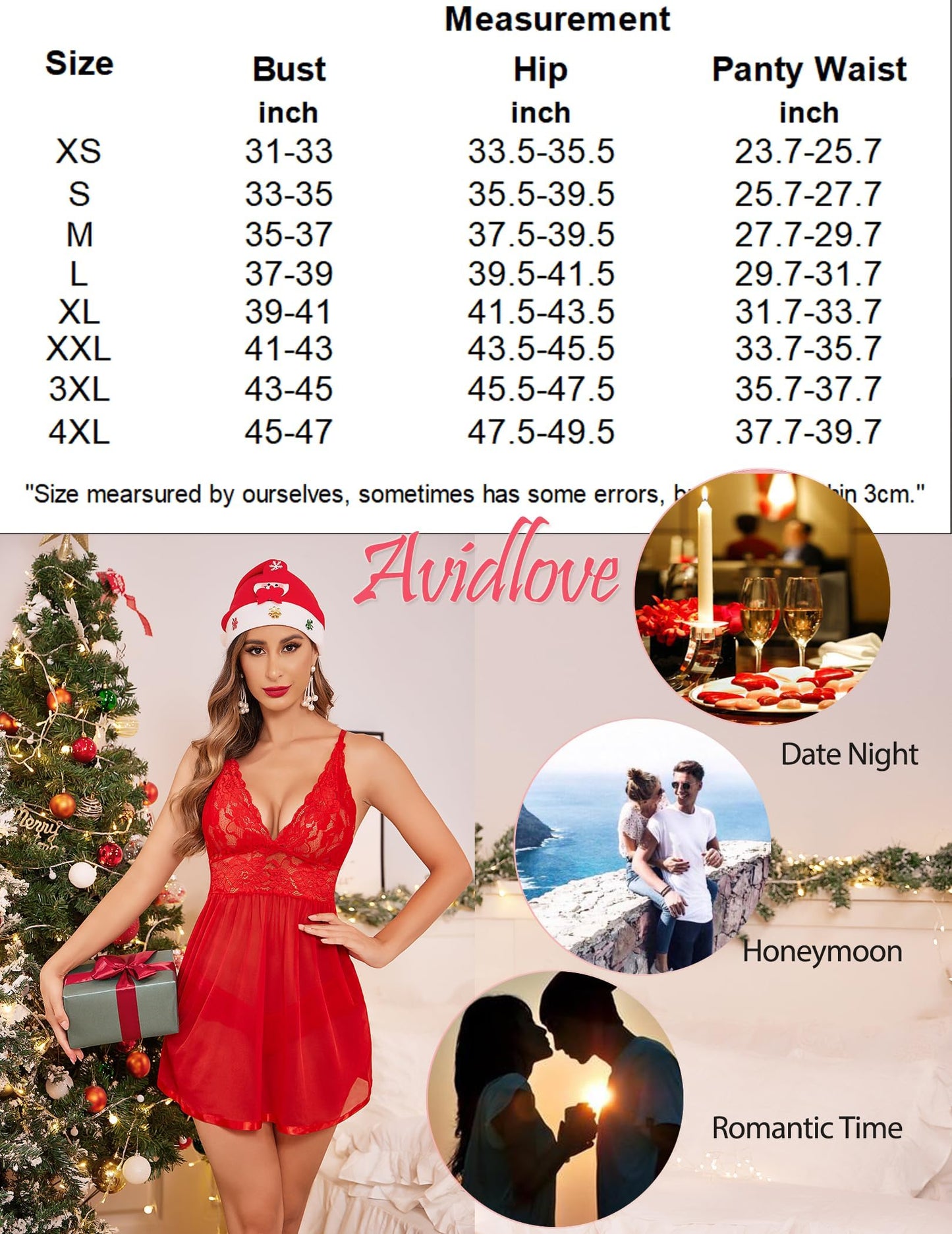 ADOME Lace Negligee V-Neck Babydoll Lingerie Open Back Sleepwear Dress Lingerie Underwear for Women with Panties