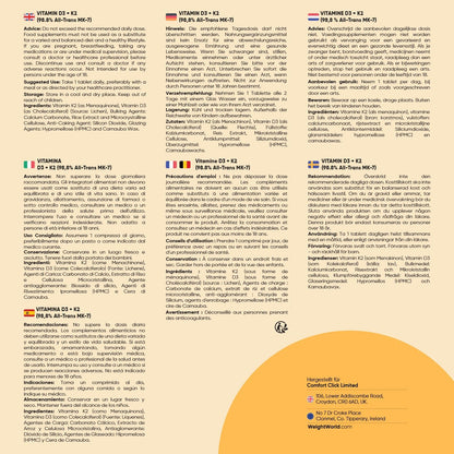 Vitamin D3 K2 2000 IU - 400 tablets with 75mcg Vit K2 All-Trans MK-7 - 1 tablet every 2 days - natural ingredients and vitamin D3 2000 IU from a vegan source (lichen). WeightWork ld