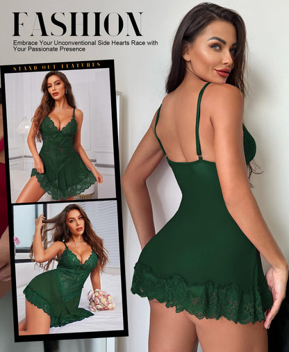 RSLOVE Babydoll Lingerie for Women, Lace Chemise, Sexy Sleepwear, Dress
