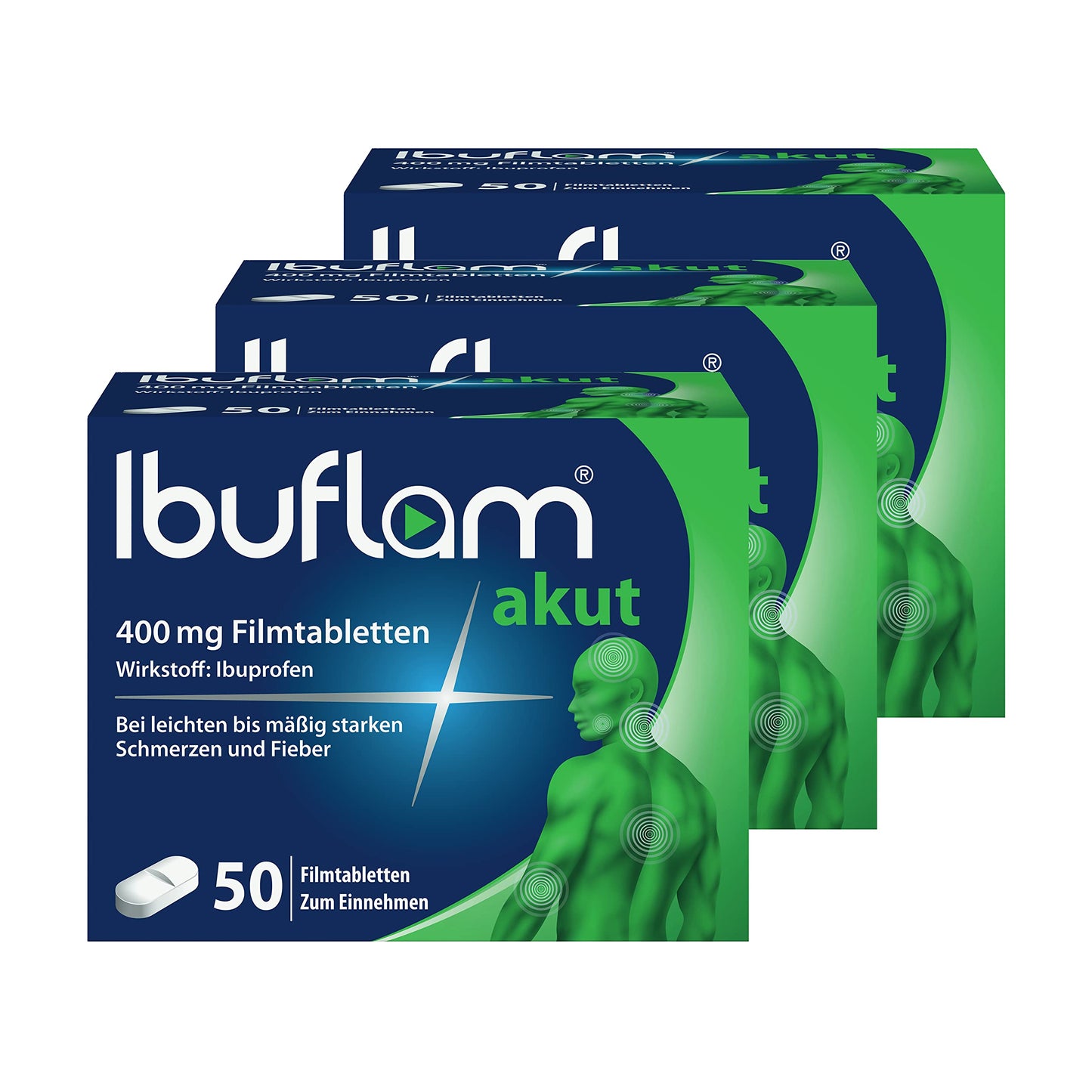 Ibuflam® Akut 400 mg IBUPROFEN Film-Coated Tablets, Double Pack 2 x 50 Pieces, Ibu 400 Pain Tablets for Pain, Toothache, Fever and Cold, Quick Pain Relief with Ibuprofen