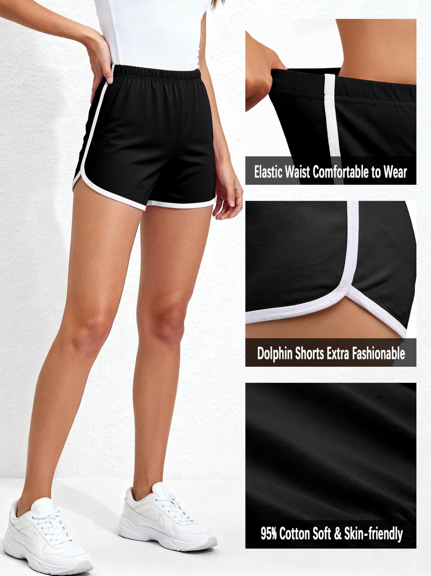 URATOT 2 Pack Women Cotton Gym Yoga Summer Running Sports Dance Shorts with Elastic Waist