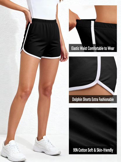 URATOT 2 Pack Women Cotton Gym Yoga Summer Running Sports Dance Shorts with Elastic Waist