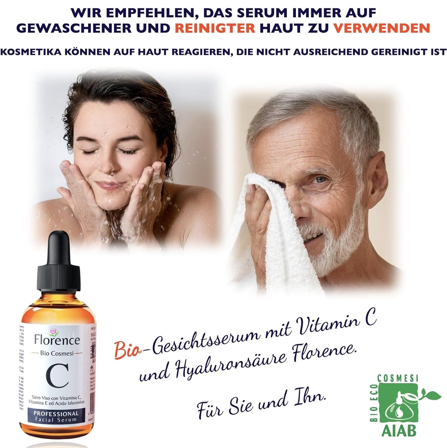 60ml Bio Hyaluron Serum mit Vitamin C, E. Hochkonzentriert Anti-Falten, Anti-Aging & Dunkle-Flecken. Hyaluronsäure-Gesichtsserum, Ideal als Augenkonturcreme. Dermaroller Essence. Vegane Naturkosmetik