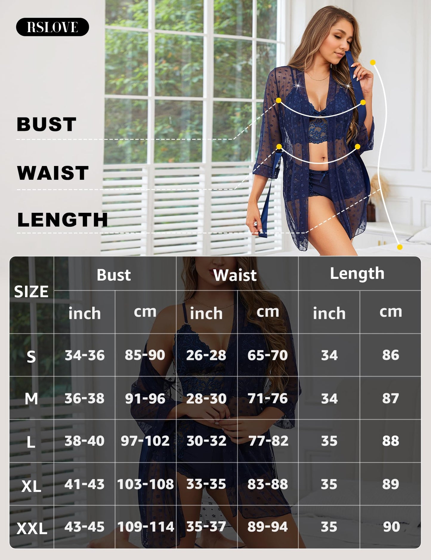 RSLOVE Sexy Lingerie Set for Women - Lace Underwear Dressing Gown with Bra and Panties