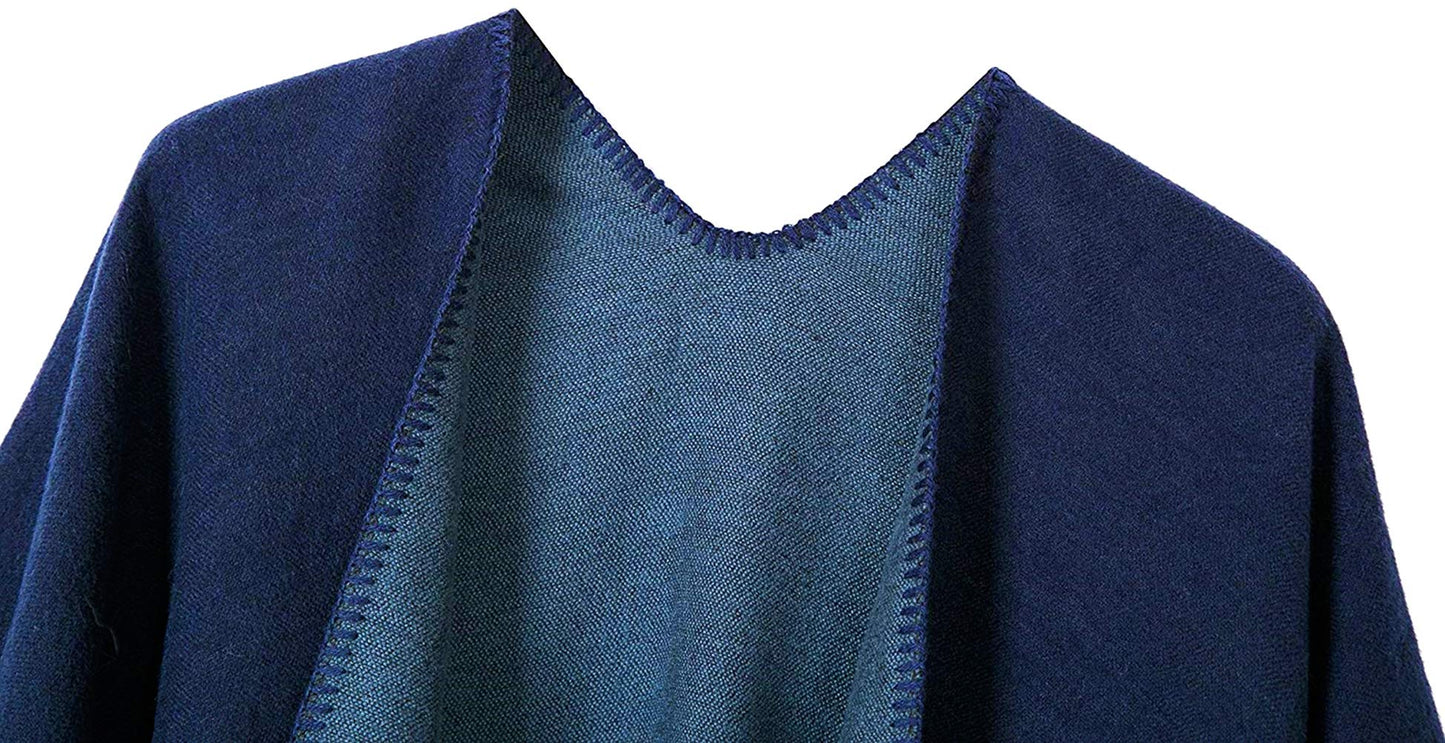 Shmily Girl Poncho Damen Strick Poncho Winter Warm Elegant Poncho Decke Poncho Cape Mantel Übergroße Poncho Schal Frauen