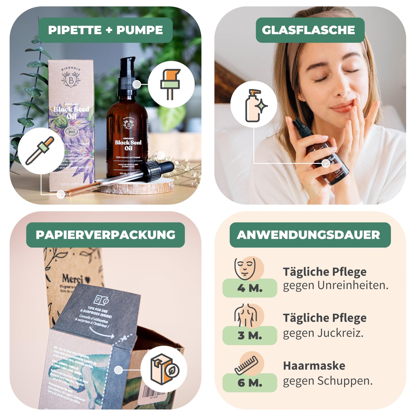 Bionoble Organic Castor Oil, 50 ml, 100% Pure, Natural and Cold Pressed, for Eyelashes, Eyebrows, Hair, Beard, Nails, Vegan and Cruelty-Free, Glass Bottle + Pipette + Pump