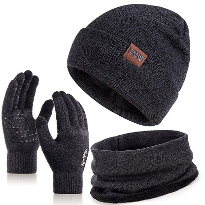 Nertpow Mütze, Schal & Handschuh-Sets für Damen Herren,Touchscreen Handschuhe Winter Beanie Mütze Stricken mit Fleece Gefüttert Schal Halswärmer Geschenk Set