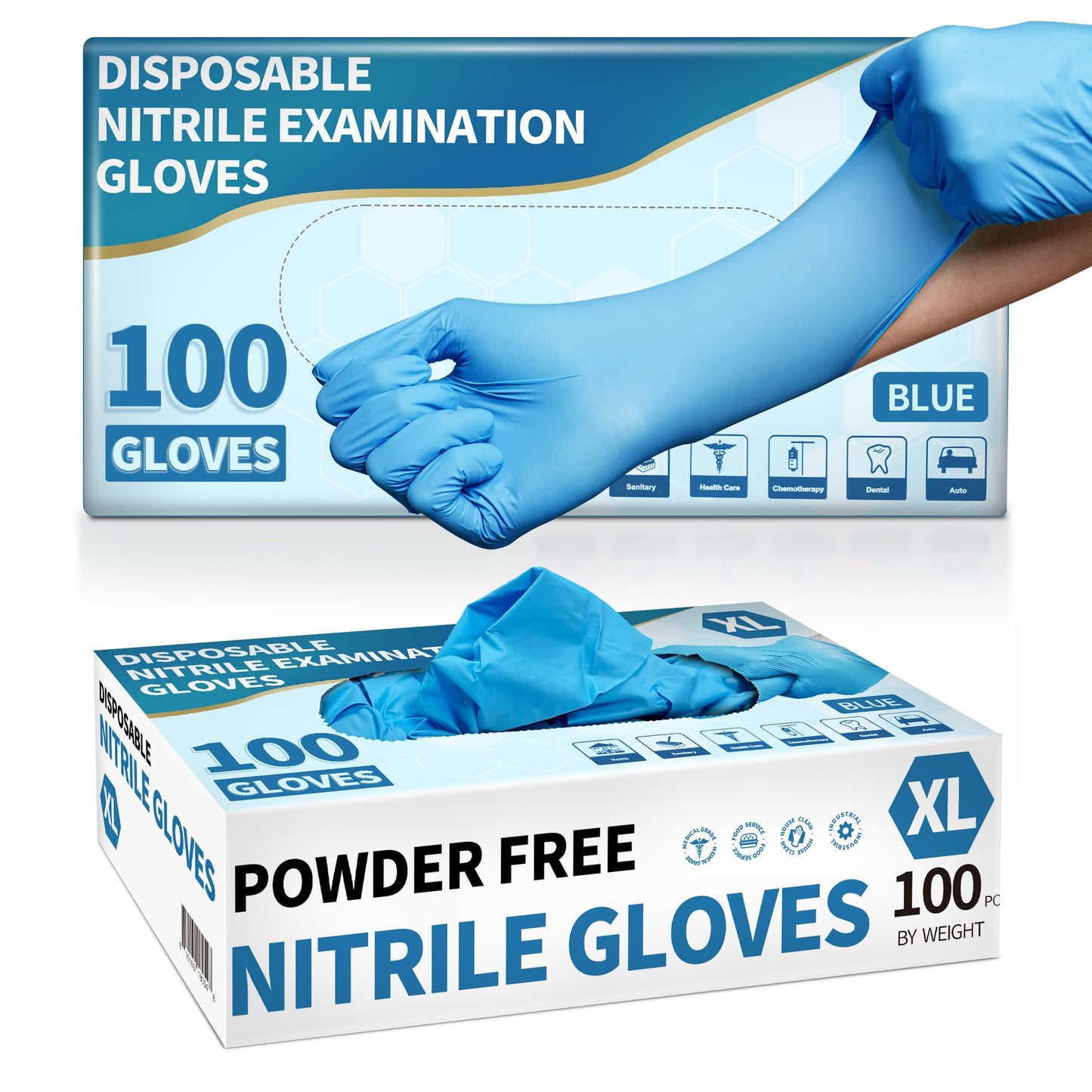 Medical Nitrile Exam Gloves, 4.5 Mil 100 Pcs, Powder-Free Latex-Free Food-Safe Cooking Cleaning Disposable Glove, Blue