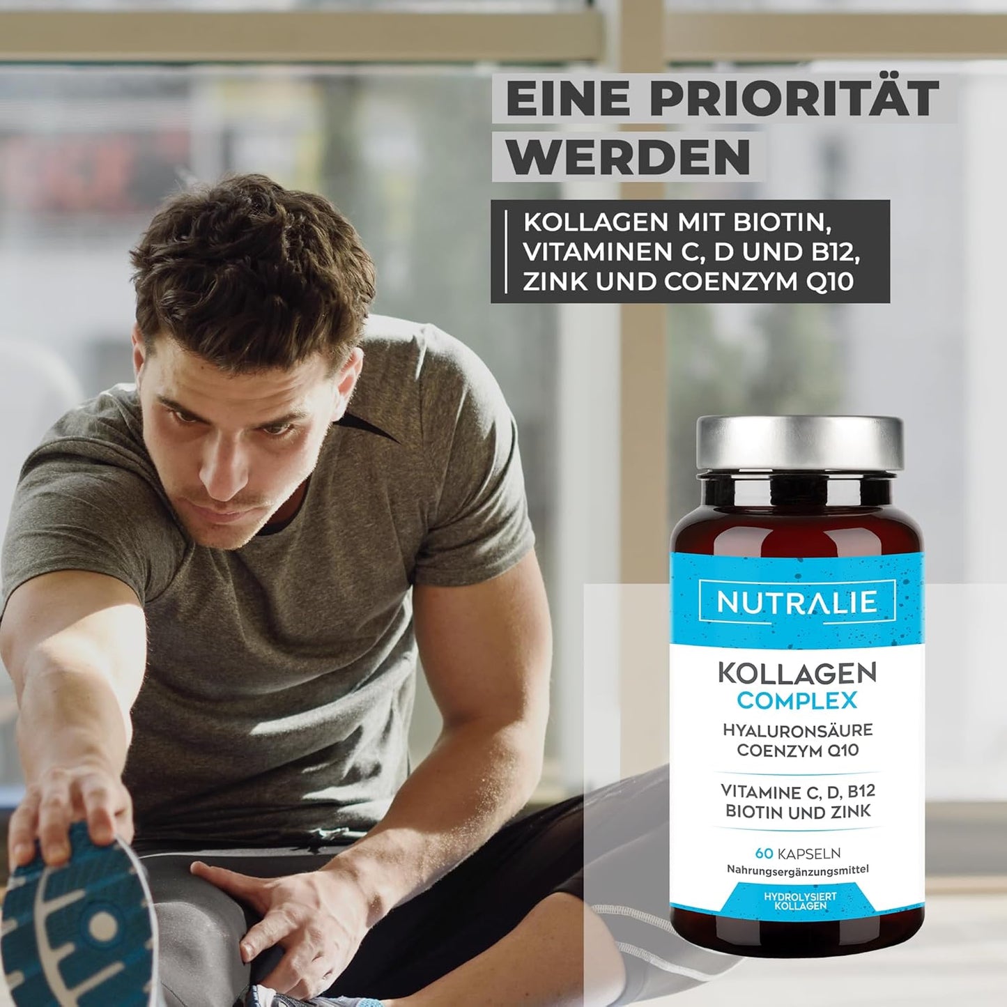 Kollagen Kapseln Komplex + Q10 Hyaluron - Hochdosiert - Gelenke Haut - Biotin Vit C D B12 Zink - Collagen Hydrolysat in 60 Kapseln - Nutralie