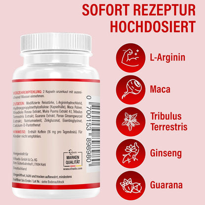 Vihado 4MEN direct 2.0 Men's Capsules Extra Strong Instant Formula High Dose with L-Arginine, Maca, Tribulus Terrestris, Ginseng, 60 Capsules