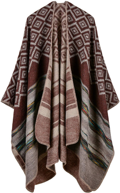 Shmily Girl Poncho Damen Strick Poncho Winter Warm Elegant Poncho Decke Poncho Cape Mantel Übergroße Poncho Schal Frauen