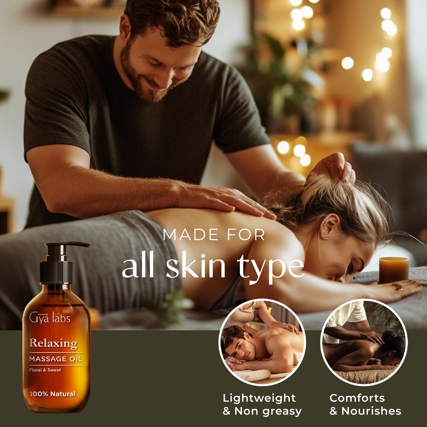 Gya Labs Lavendel Massageöle - 100% Reines Natürliches Aromatherapie Massageöl zur Körperentspannung für Männer und Frauen - Hergestellt mit Jojoba, Argan und Lavendel