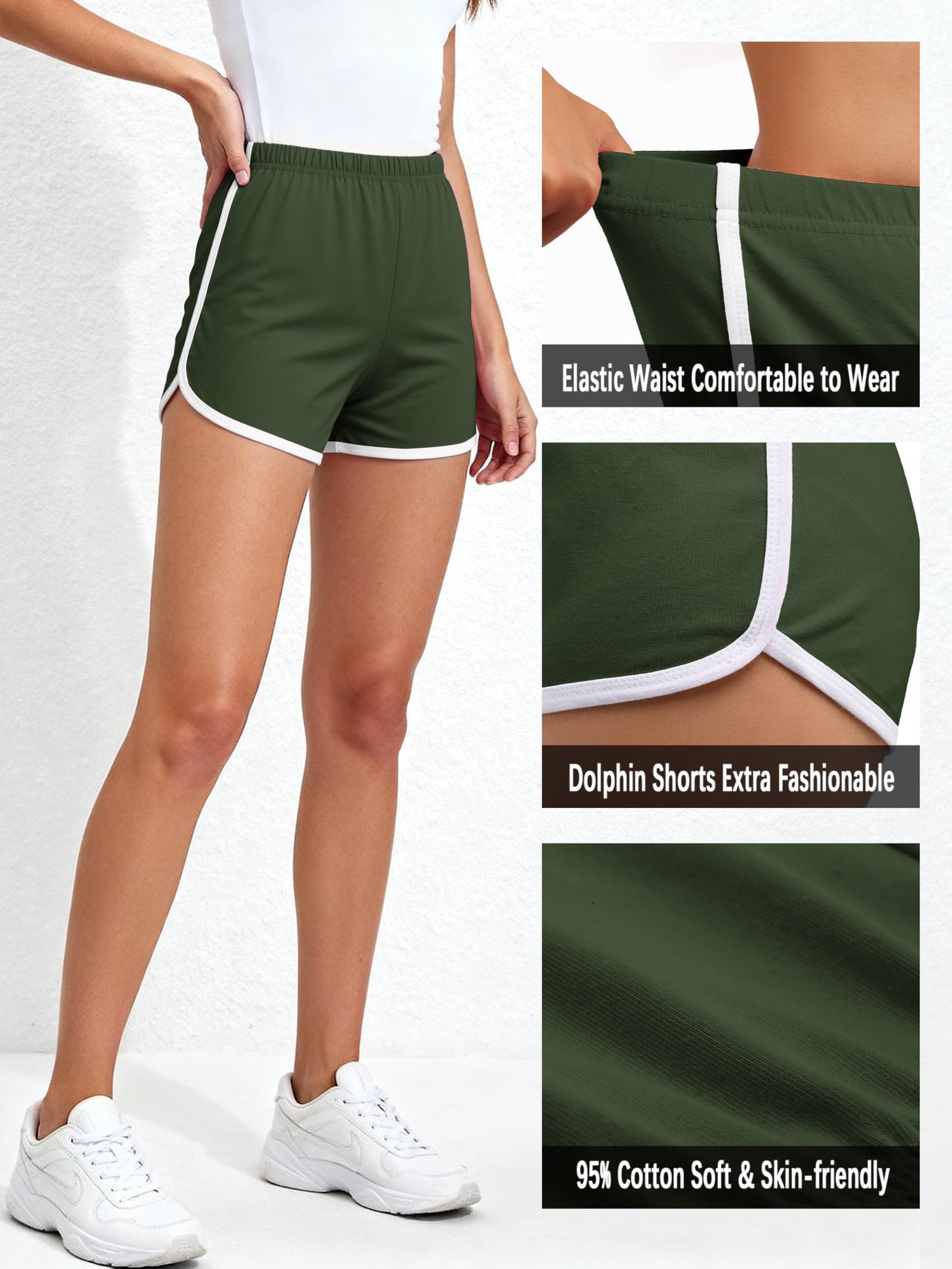 URATOT 2 Pack Women Cotton Gym Yoga Summer Running Sports Dance Shorts with Elastic Waist