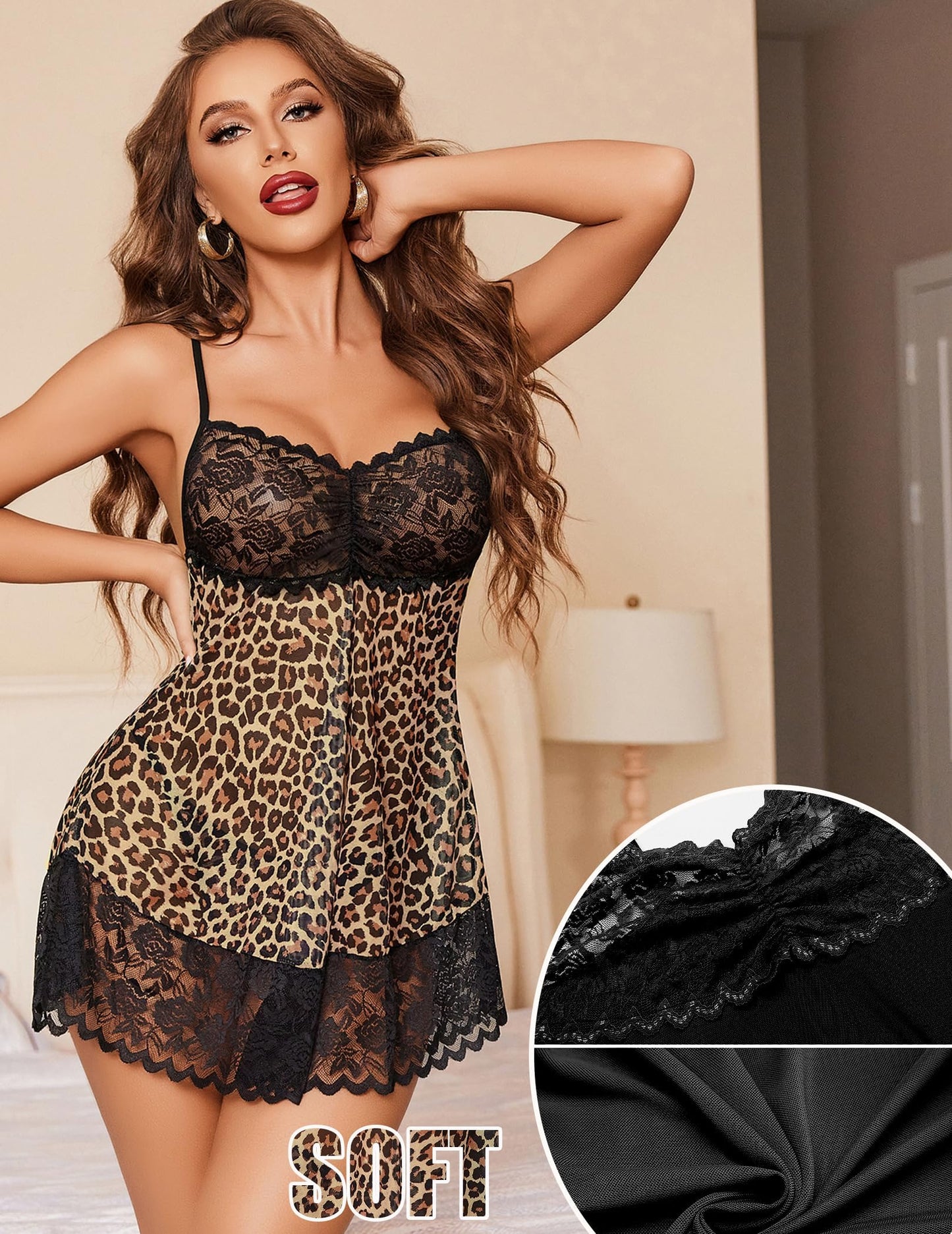 Avidlove Women's Negligee Babydoll Lingerie Sexy Lace Underwear Nightdress Set Lingerie Sleepwear V-Neck Teddy Dress with G-String Women Night Dress Chemise