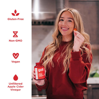 Goli Nutrition, Apple Cider Vinegar, 60 Vegan Gummies, 1000 mg Apple Cider Vinegar Per Dose, Gluten Free, Soy Free, GMO Free, Apple Cider Vinegar Flavour