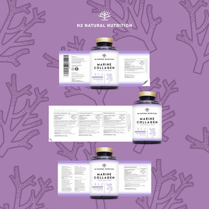 Marine collagen hydrolysate capsules high-dose hyaluronic acid, vitamin C. Joint bone and skin care, anti-ageing. Premium Peptan collagen 90 Vegetable capsules CE. N2 Natural Nutrition
