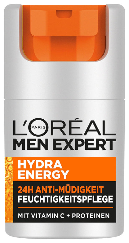 L'Oréal Men Expert Pflegeset gegen müde Haut für Männer, Geschenkset mit Waschgel und Gesichtscreme 24H Anti-Müdigkeit, Geschenke für Herren mit Vitamin C, Hydra Energy, 1 x 100 ml, 1 x 50 ml