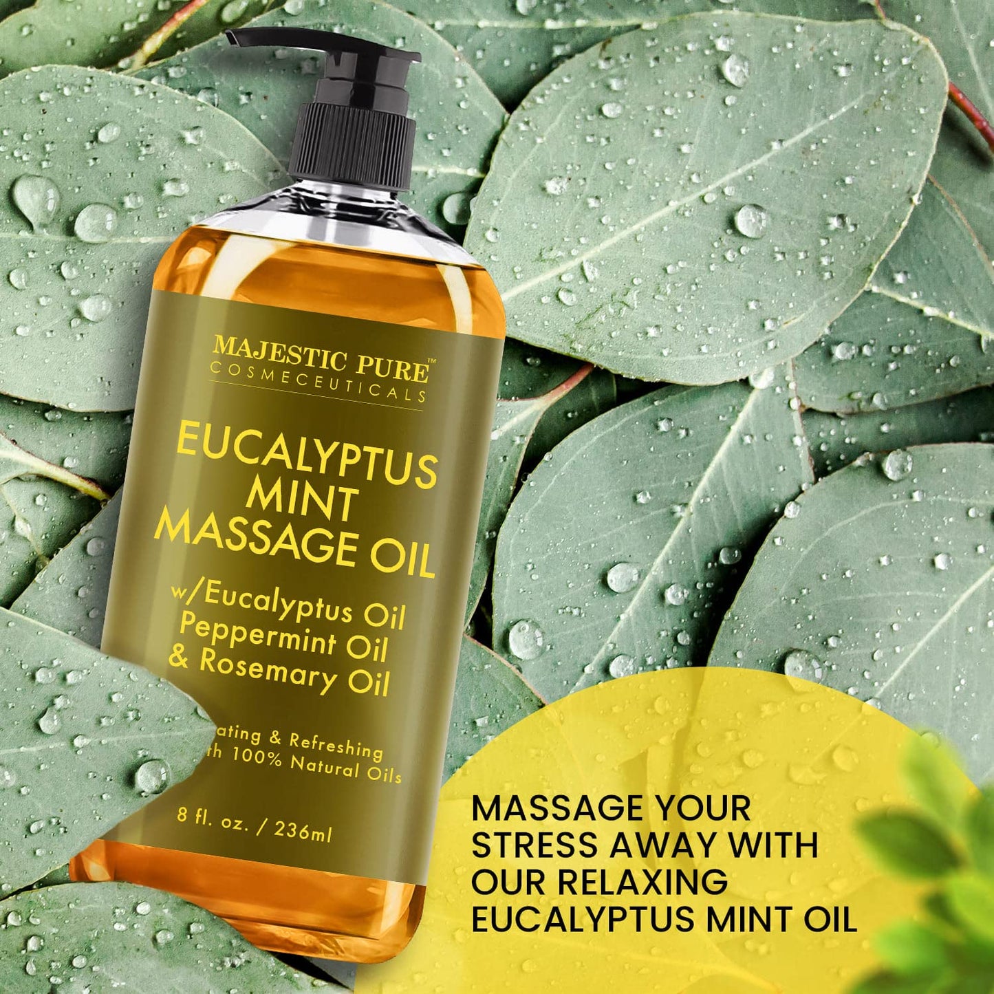 MAJESTIC PURE Lavender Massage Oil for Massage Therapy - Refreshing and Relaxing - Natural Oils with Lavender Essential Oil - For All Skin Types - Men and Women - 236ml