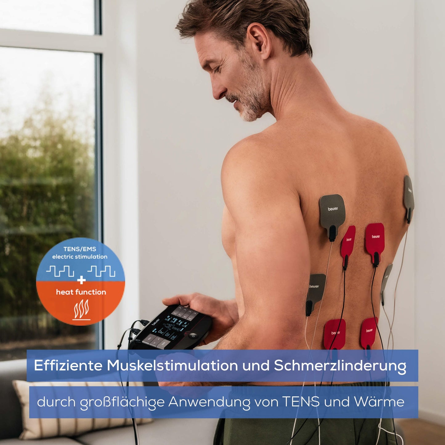 Beurer EM 89 Digital TENS/EMS Gerät mit Wärmefunktion, 4-in-1 Funktion zur Schmerztherapie, Muskelstimulation, Massage und Wärmetherapie, 4 getrennt regelbare Kanäle, 8 Elektroden & Akku