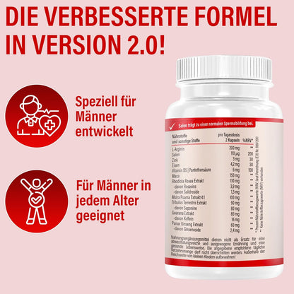 Vihado 4MEN direct 2.0 Men's Capsules Extra Strong Instant Formula High Dose with L-Arginine, Maca, Tribulus Terrestris, Ginseng, 60 Capsules