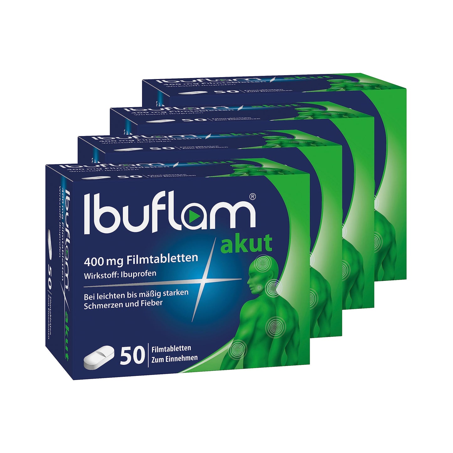 Ibuflam® Akut 400 mg IBUPROFEN Film-Coated Tablets, Double Pack 2 x 50 Pieces, Ibu 400 Pain Tablets for Pain, Toothache, Fever and Cold, Quick Pain Relief with Ibuprofen