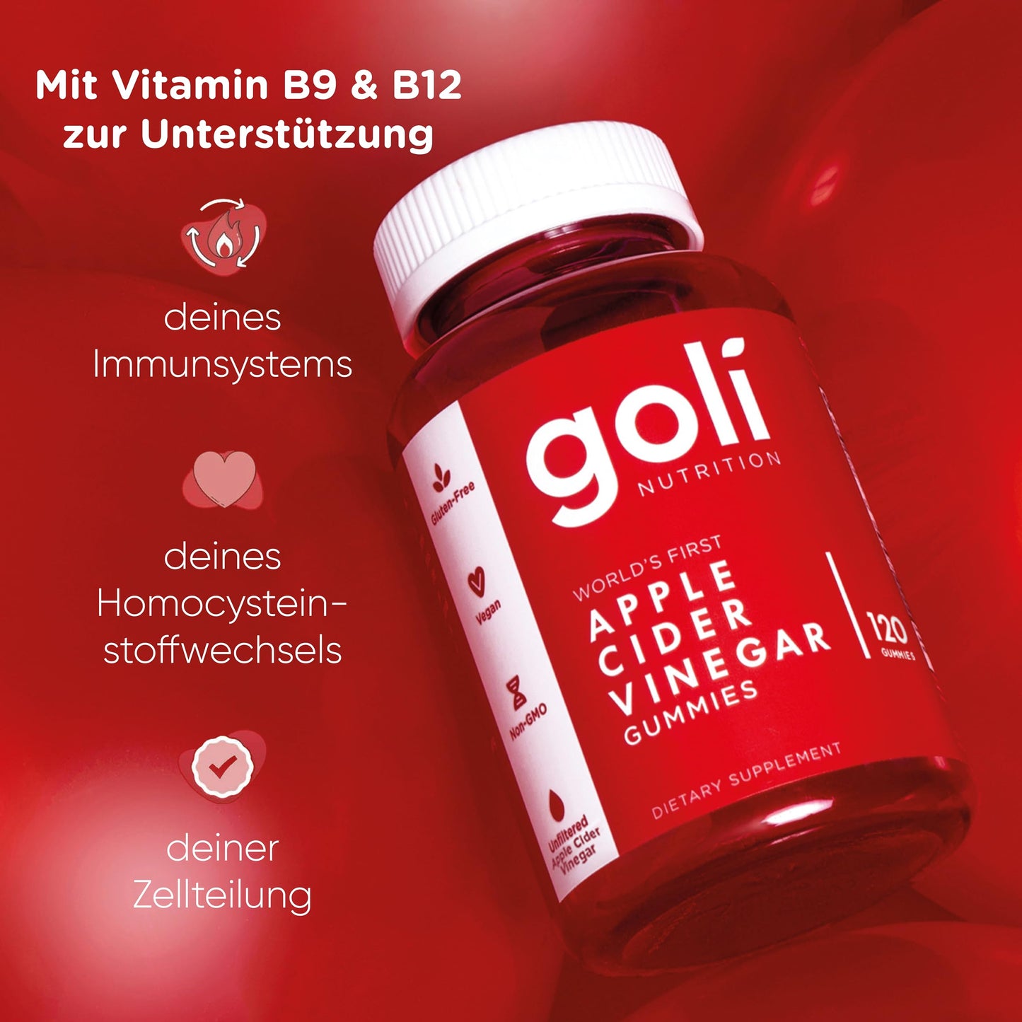 Goli Nutrition, Apple Cider Vinegar, 60 Vegan Gummies, 1000 mg Apple Cider Vinegar Per Dose, Gluten Free, Soy Free, GMO Free, Apple Cider Vinegar Flavour