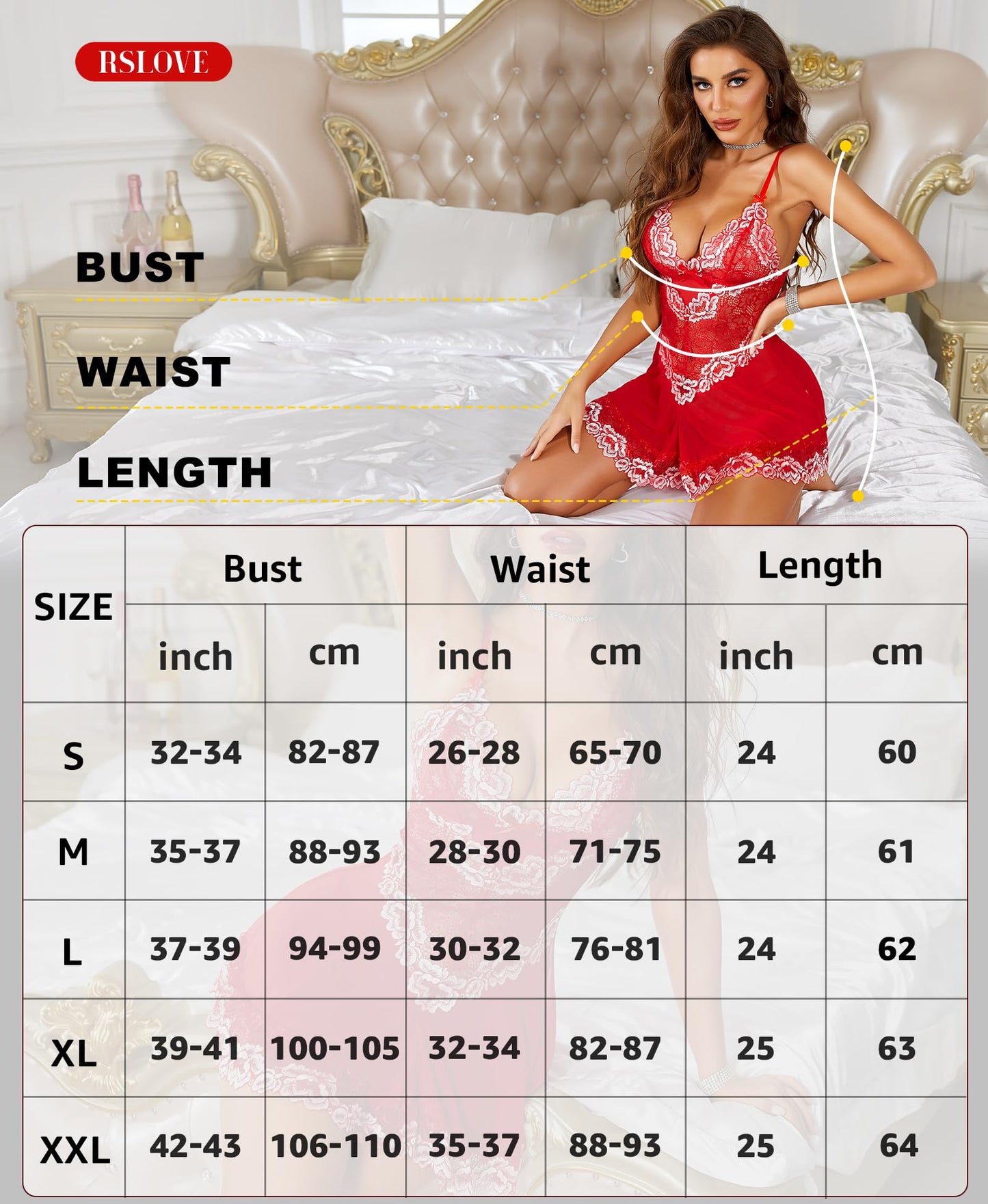 RSLOVE Babydoll Lingerie for Women, Lace Chemise, Sexy Sleepwear, Dress