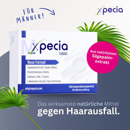 Xpecia DHT Blocker mit Biotin und Sägepalmextrakt - Gegen Haarausfall Männer - Ginko Wurzel, Haar Vitamine, Sägepalme - Haarwachstum beschleunigen - Nachbehandlung Haartransplantationen