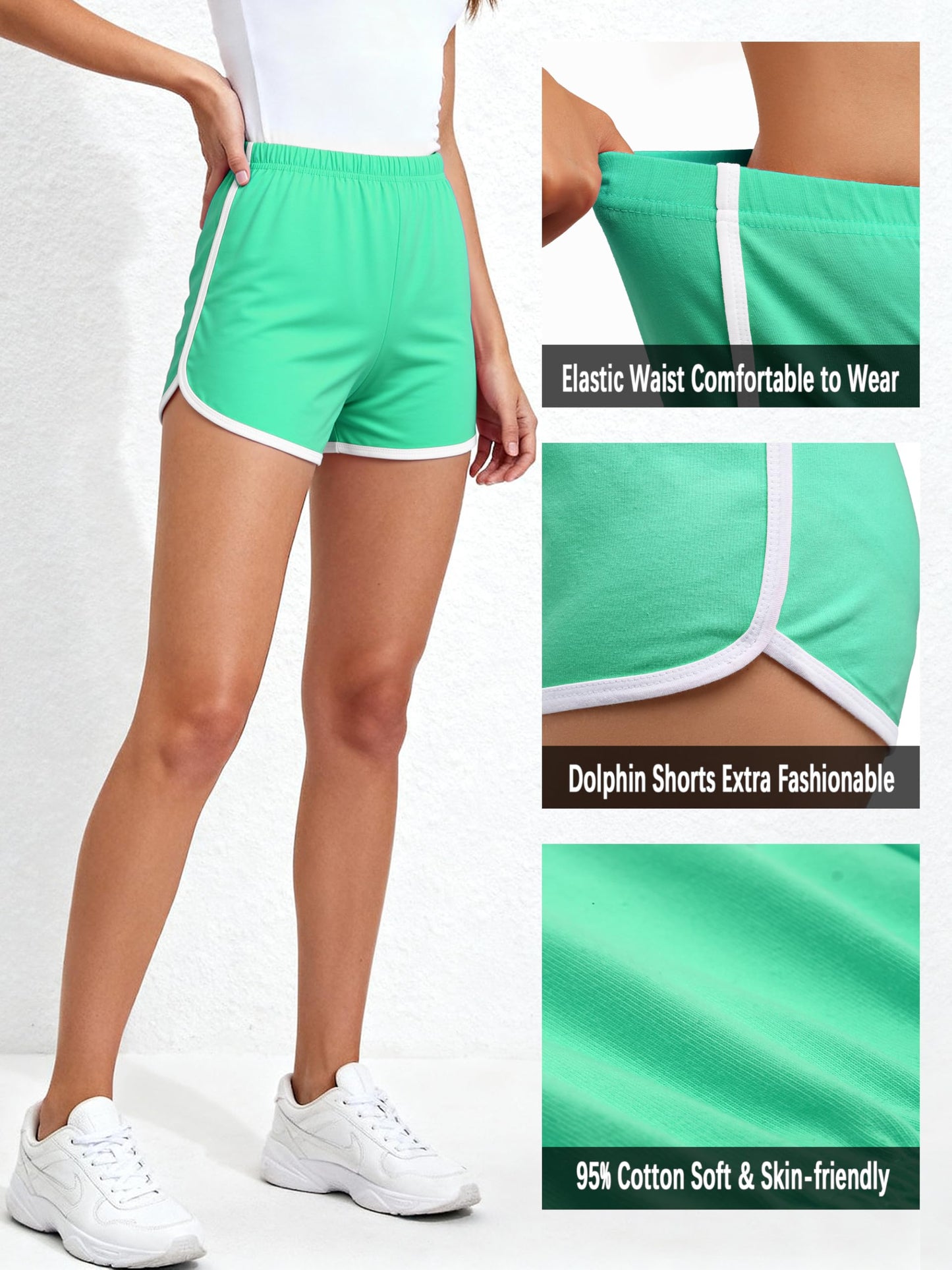 URATOT 2 Pack Women Cotton Gym Yoga Summer Running Sports Dance Shorts with Elastic Waist