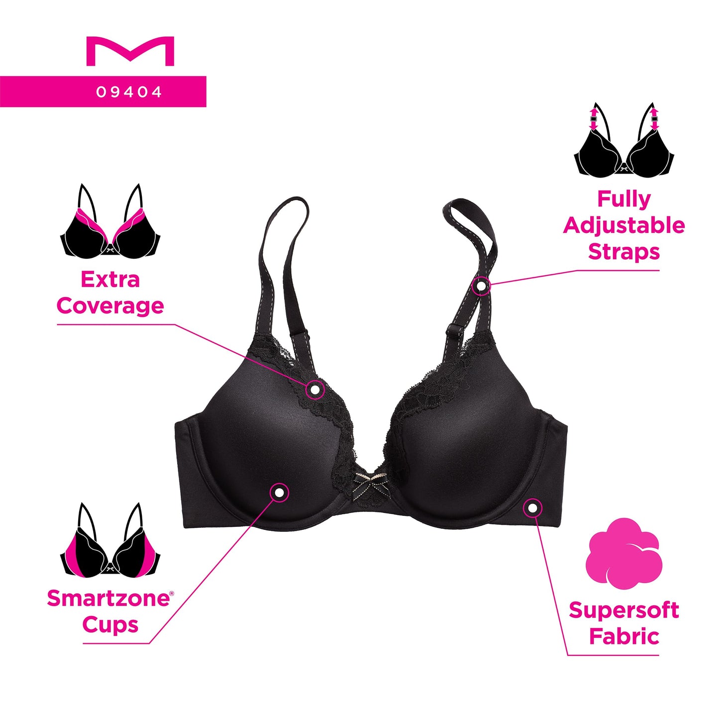 Maidenform Women's Comfort Devotion Embellished Extra Coverage Bra (Pack of 1)