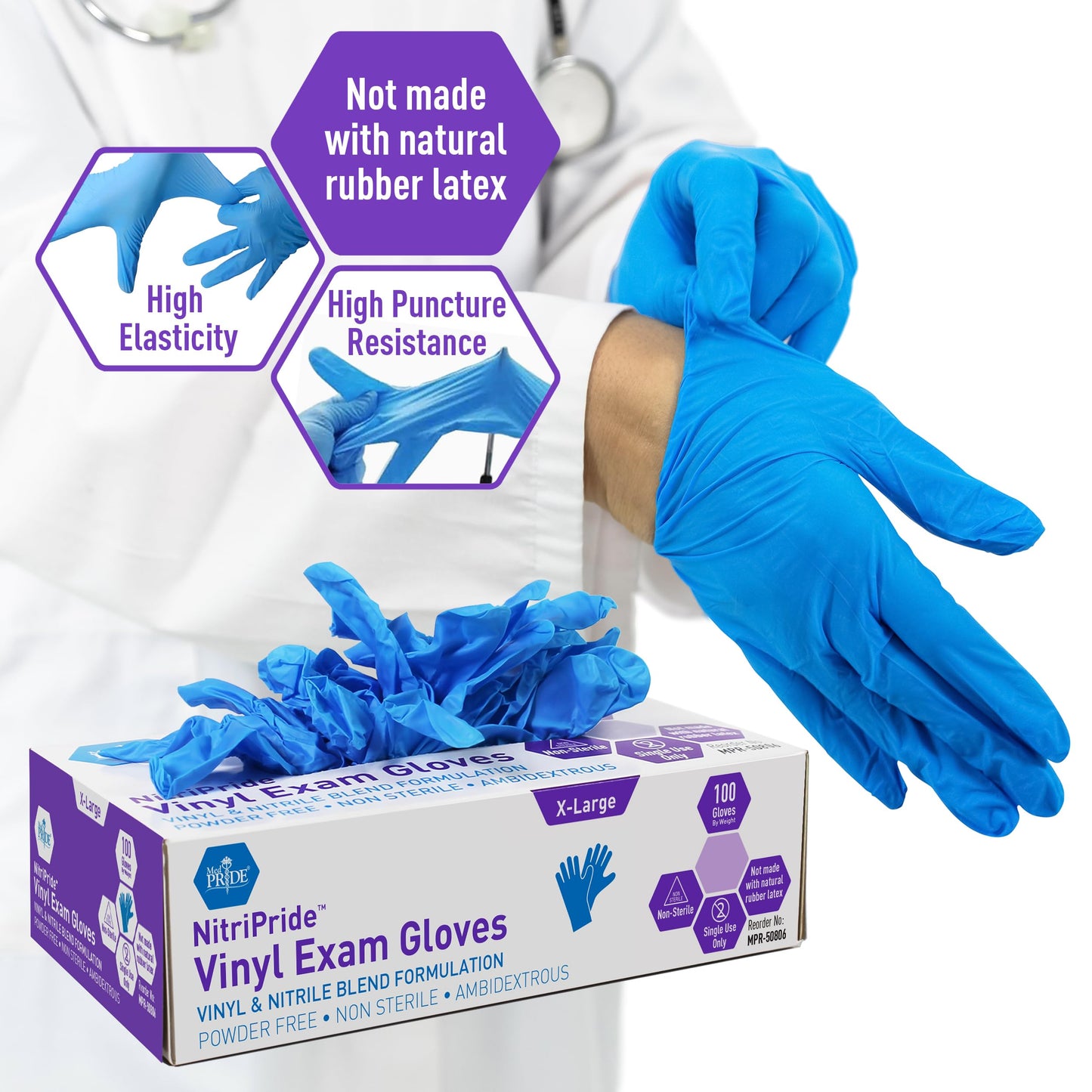 MED PRIDE Disposable Powder Free Non Latex Single Use Medical Exam Gloves, Nitrile Vinyl Blend for Cleaning and Food Handling (Small 100)