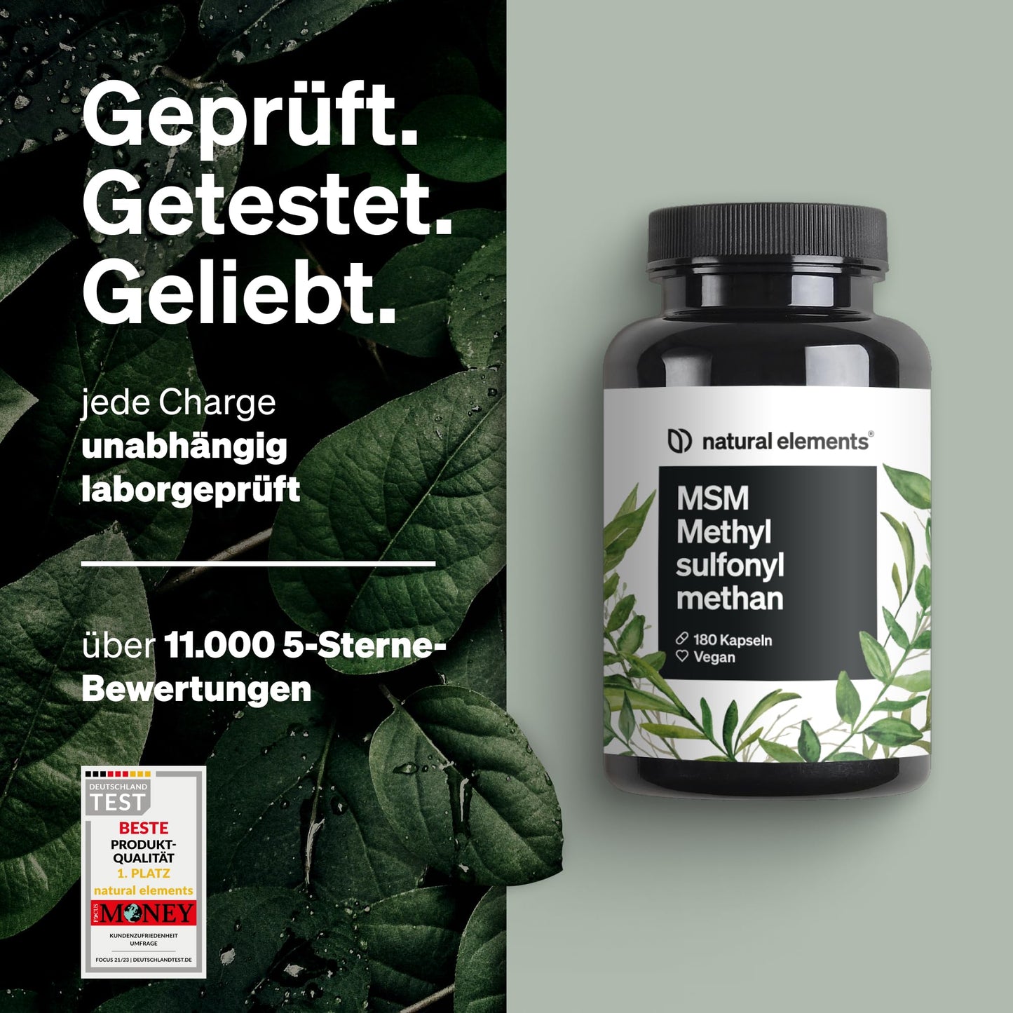 MSM Capsules, 365 Vegan Capsules, Laboratory Tested, 1600 mg, Methylsulfonylmethane (MSM) Powder per Daily Dose, No Magnesium Stearate, High Dose, Produced in Germany