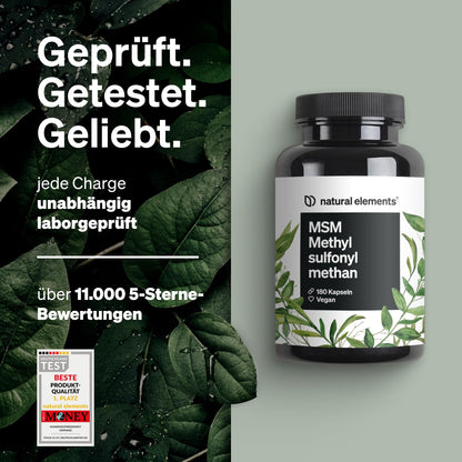 MSM Capsules, 365 Vegan Capsules, Laboratory Tested, 1600 mg, Methylsulfonylmethane (MSM) Powder per Daily Dose, No Magnesium Stearate, High Dose, Produced in Germany