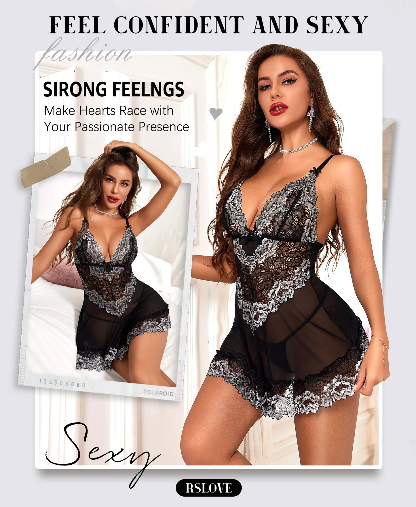 RSLOVE Babydoll Lingerie for Women, Lace Chemise, Sexy Sleepwear, Dress