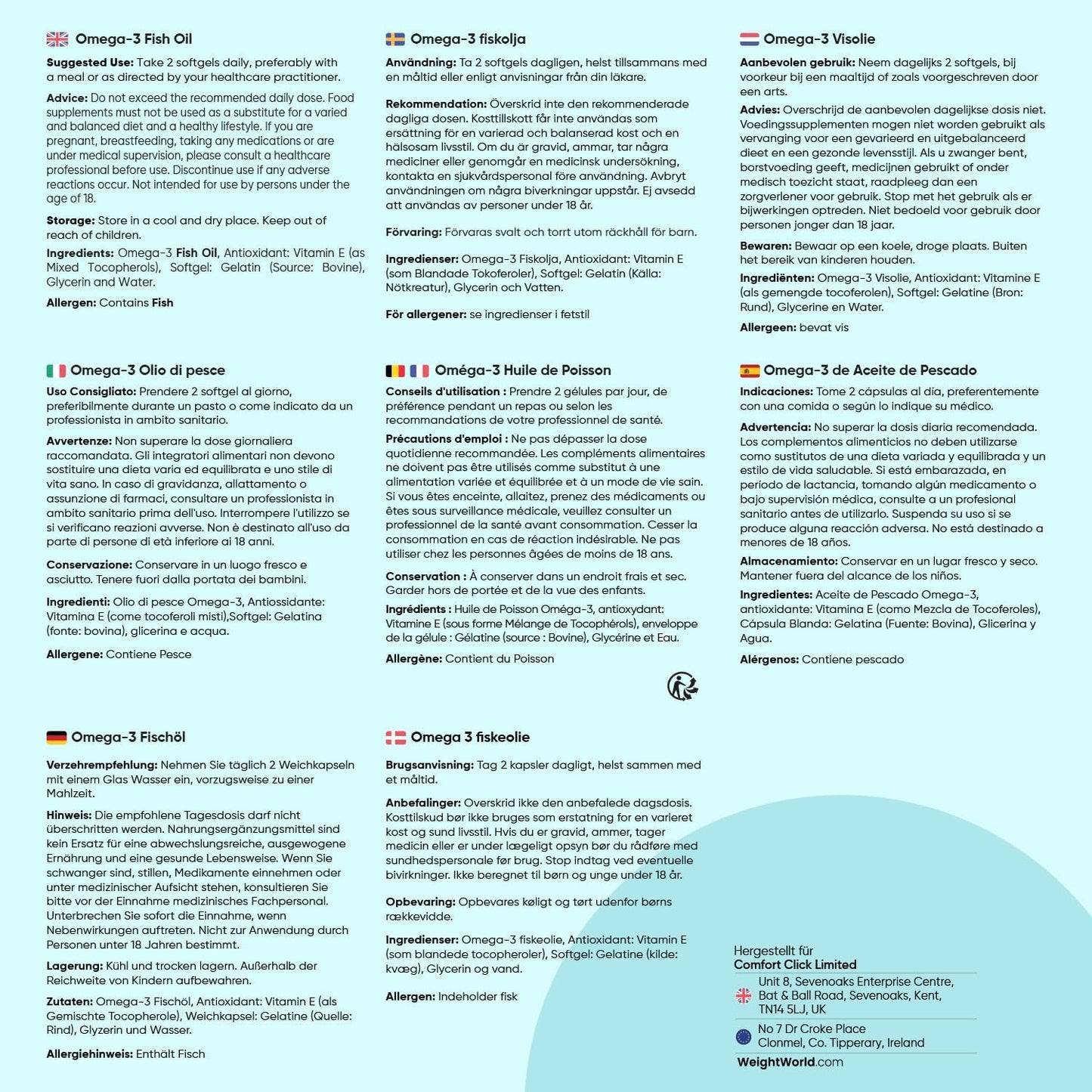 Omega 3 Weich-kapseln - 2000mg Fischöl mit 1100mg Omega-3, 660mg EPA & 440mg DHA pro Portion - 240 Softgels - EPA & DHA tragen zur normalen Herzfunktion bei (EFSA) - fish oil - WeightWorld