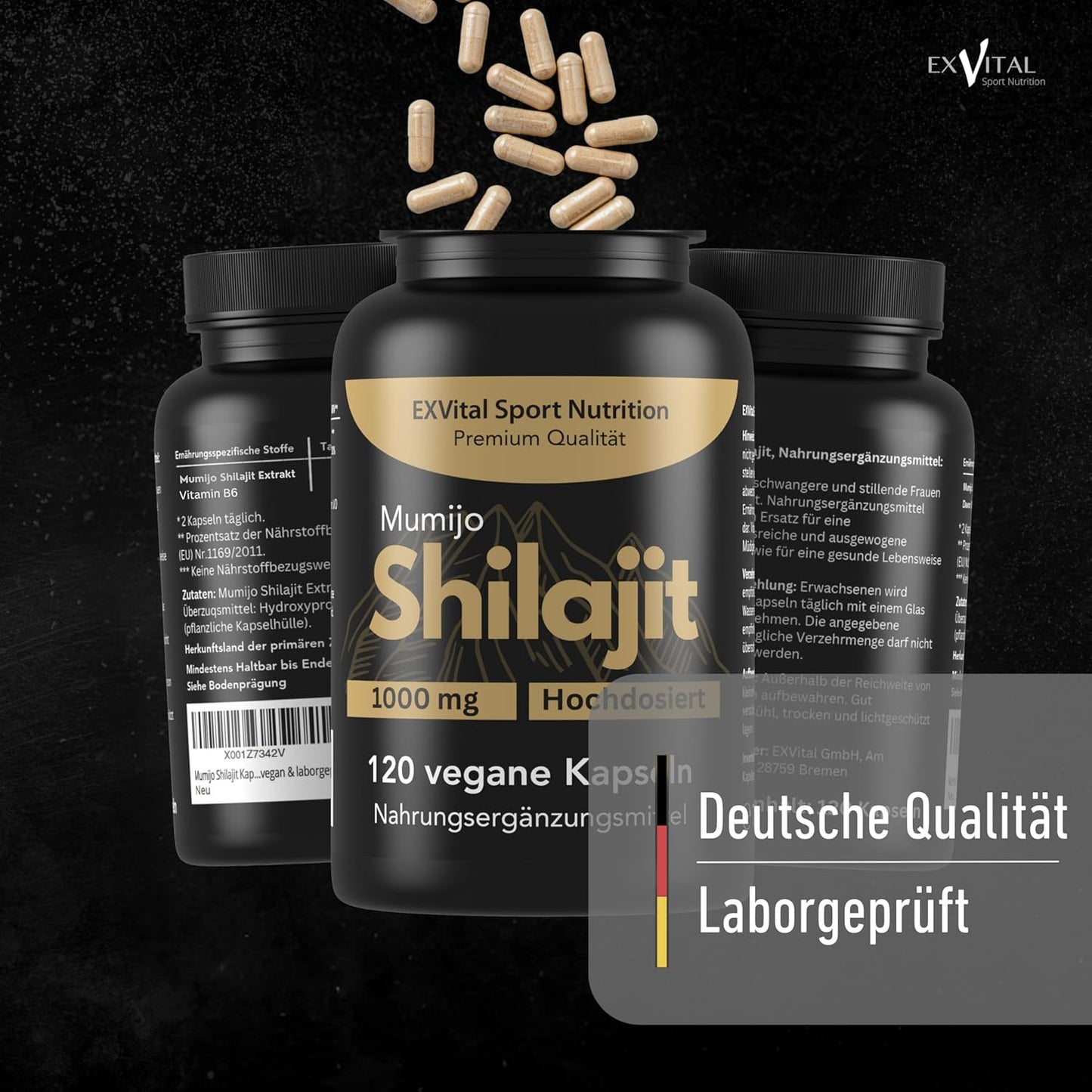 Mumijo Shilajit Capsules, High Dose 1000 mg per Daily Dose, The Original from the Himalayas, 120 Capsules, Vegan & Laboratory Tested