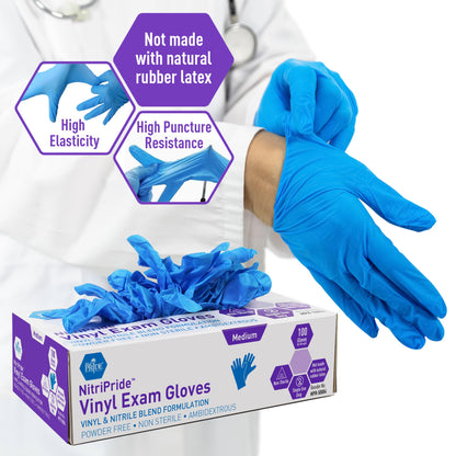 MED PRIDE Disposable Powder Free Non Latex Single Use Medical Exam Gloves, Nitrile Vinyl Blend for Cleaning and Food Handling (Small 100)