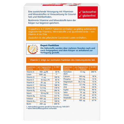 Doppelherz A-Z Complete DEPOT Long-Term Vitamins - 23 Vitamins, Minerals & Trace Elements Plus Lutein - 40 Preventive Tablets