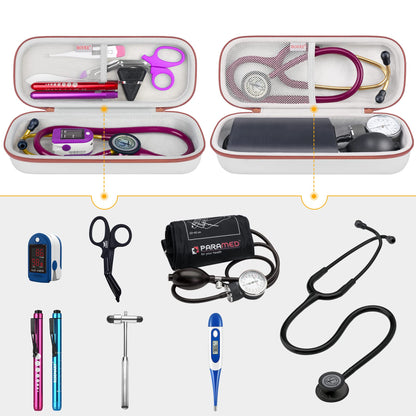 BOVKE Stethoskop Tasche für 3M Littmann Classic III, Lightweight II S.E, Kardiologie IV, MDF Acoustica Lightweight Stethoskope - Extra Tasche passend für Schwesternzubehör für die, Weiß Rosegold