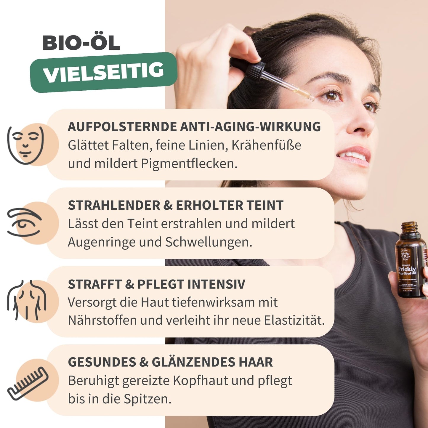 Bionoble Organic Castor Oil, 50 ml, 100% Pure, Natural and Cold Pressed, for Eyelashes, Eyebrows, Hair, Beard, Nails, Vegan and Cruelty-Free, Glass Bottle + Pipette + Pump